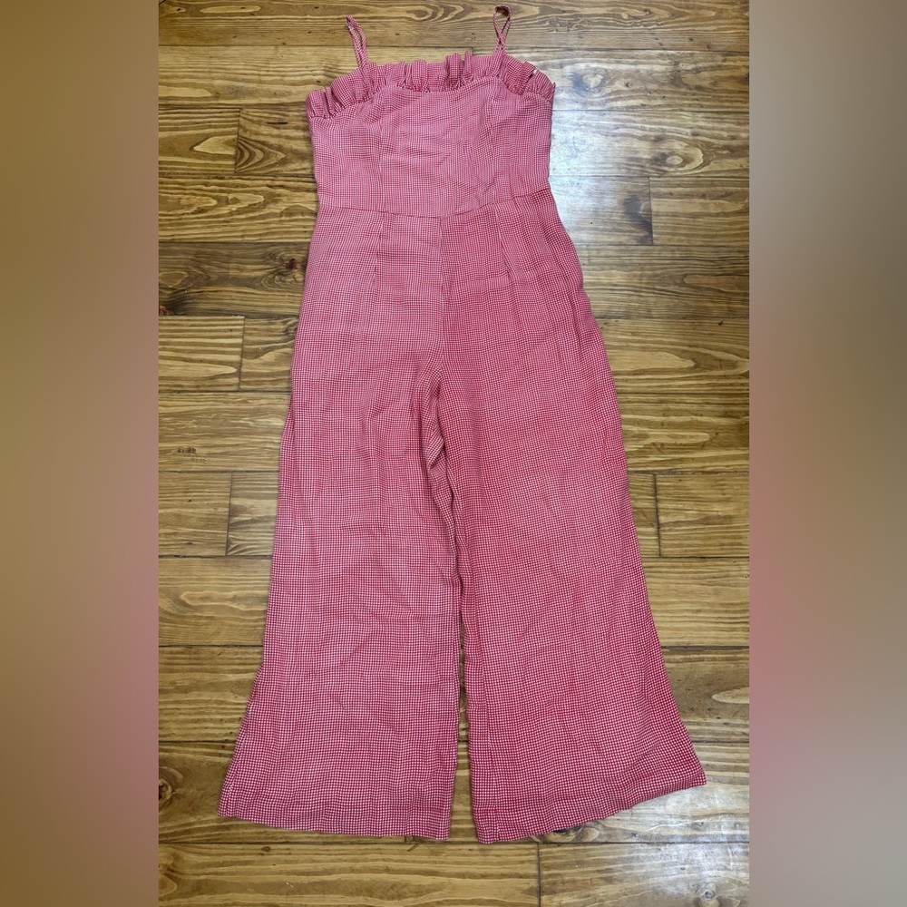 Willow & Clay Size Medium Red Gingham Romper with Ruffle Top & Adjustable Straps